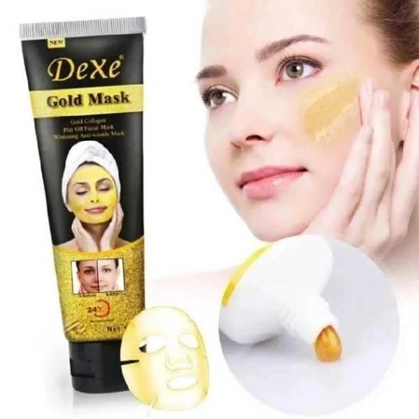 Маска для лица с биозолотом и коллагеном Dexe Gold Mask Биоколлагеновая
