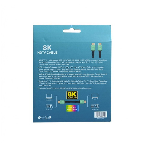 Кабель HDMI 2.1 HD2.1V 1.5 м для 4K/120 Гц и 8K/60 Гц, поддержка eARC