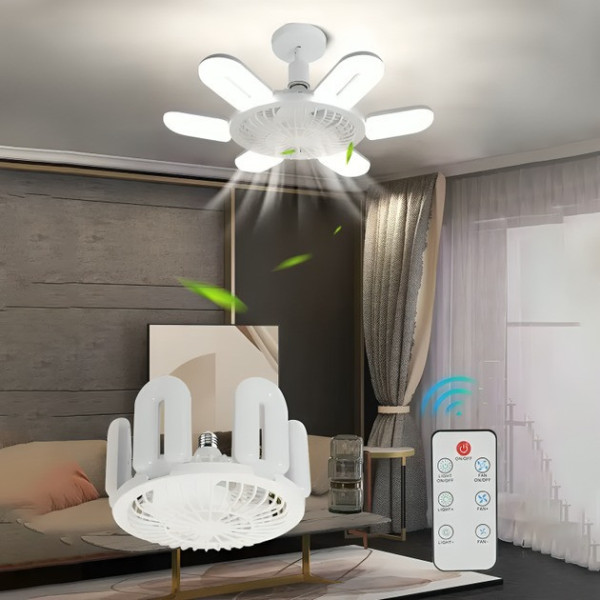 Лампа-вентилятор LED 60 Вт 6U с патроном E27, пульт, 3 режима, белая
