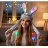 Шапка Пикачу светящаяся с поднимающимися двигающимися ушками LED новогодняя Пикачу, Заяц, Зайчик Серая