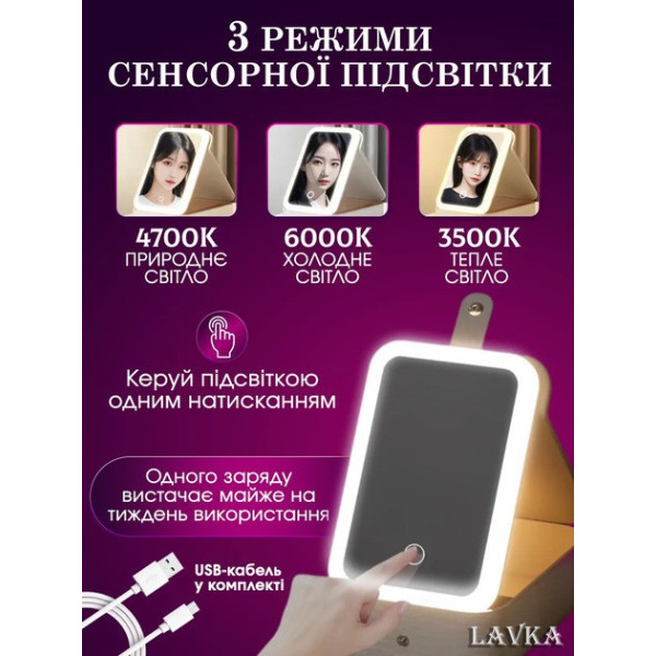 Дорожная косметичка-чемодан с LED подсветкой, зеркалом, аккумулятором 1200 мАч, 3 режима света