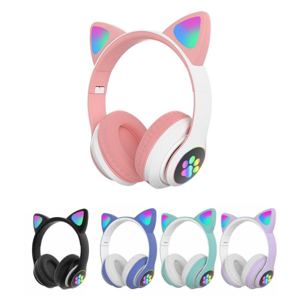 Детские беспроводные наушники с кошачьими ушками с подсветкой CAT STN-28 Bluetooth светящиеся кошачьи ушки