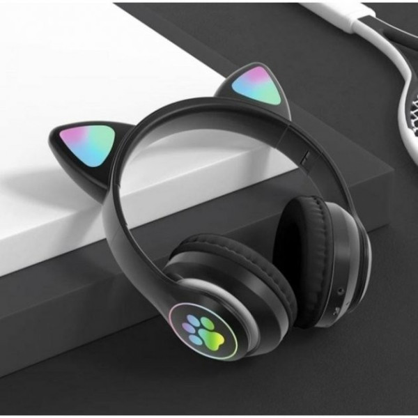 Детские беспроводные наушники с кошачьими ушками с подсветкой CAT STN-28 Bluetooth светящиеся кошачьи ушки