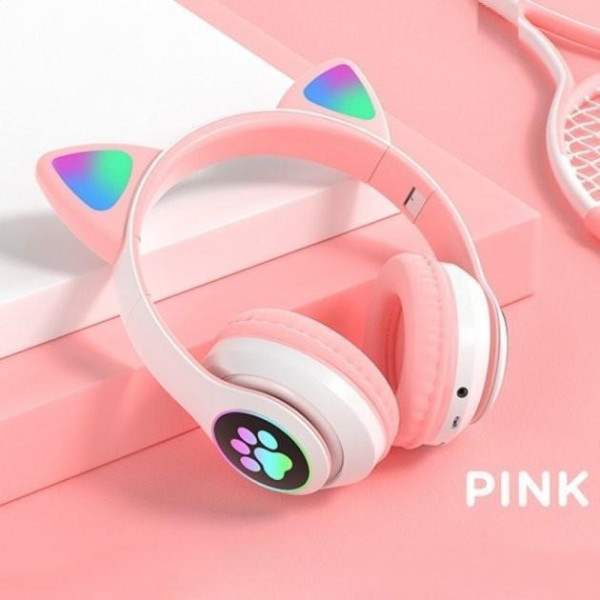Детские беспроводные наушники с кошачьими ушками с подсветкой CAT STN-28 Bluetooth светящиеся кошачьи ушки