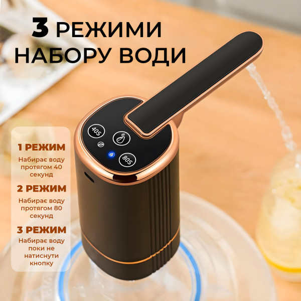 Аккумуляторный насос-диспенсер BRS для бутыли 5–19 л с USB зарядкой емкость 1200 мАч черный