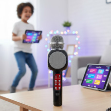 Микрофон караоке WSTER WS-1816 - беспроводной Bluetooth микрофон с cветомузыкой слотом USB и FM тюнером
