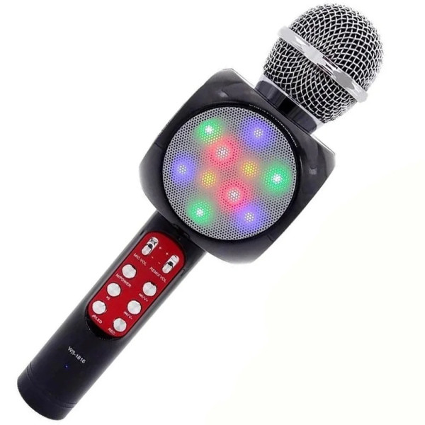 Микрофон караоке WSTER WS-1816 - беспроводной Bluetooth микрофон с cветомузыкой слотом USB и FM тюнером