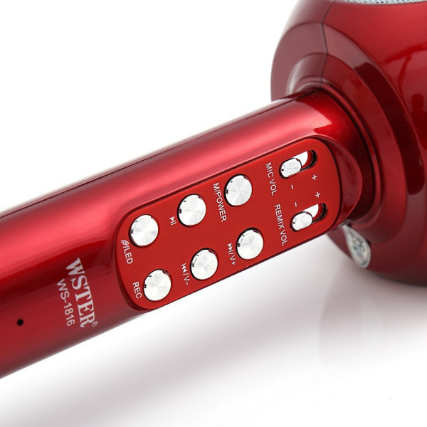 Микрофон караоке WSTER WS-1816 - беспроводной Bluetooth микрофон с cветомузыкой слотом USB и FM тюнером