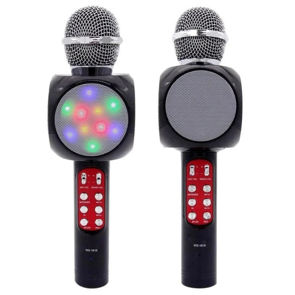 Микрофон караоке WSTER WS-1816 - беспроводной Bluetooth микрофон с cветомузыкой слотом USB и FM тюнером
