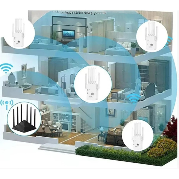 Двухдиапазонный Wi-Fi репитер 2.4 5 ГГц 1200 Мбит/с 6 антенн RJ45 режим AP