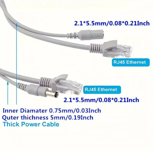 Кабель RJ45 DC 10 м для видеонаблюдения комбинированный медный удлинитель питания