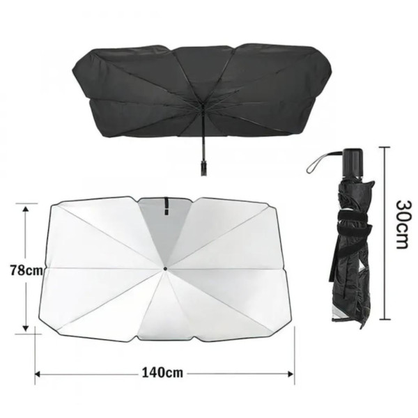 Автозонт солнцезащитный складной Car Umbrella 140×78 см для лобового стекла черный