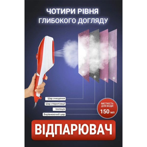 Отпариватель ручной для одежды Steam Brush с насадками и щеткой, три режима работы, компактный, мощность 1200