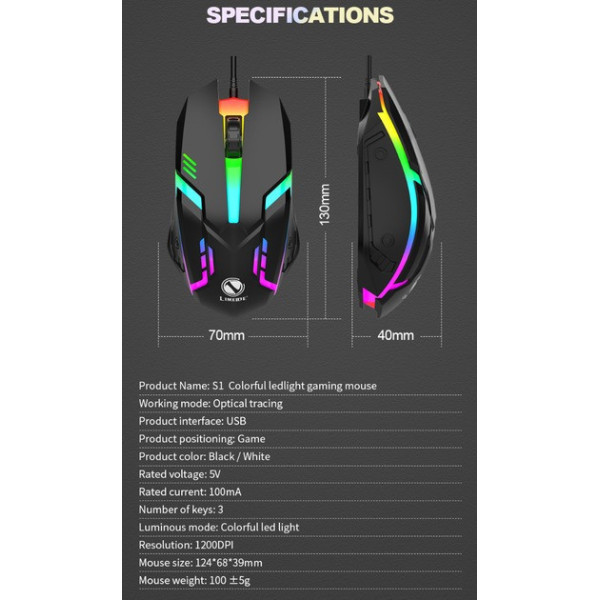 Проводная игровая мышь X3 с LED-подсветкой, USB подключение, 1200 DPI, черная