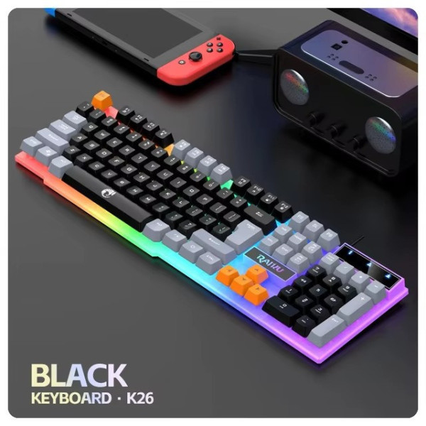 Проводная игровая клавиатура Raiku K26 мембранная 104 клавиши USB черная эргономичная