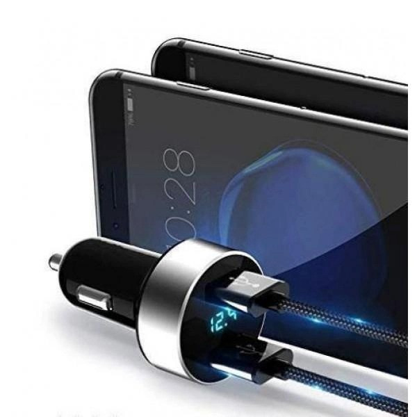 Автомобильный зарядный адаптер HZ AG HC6 с 2 USB портами и экраном, черный