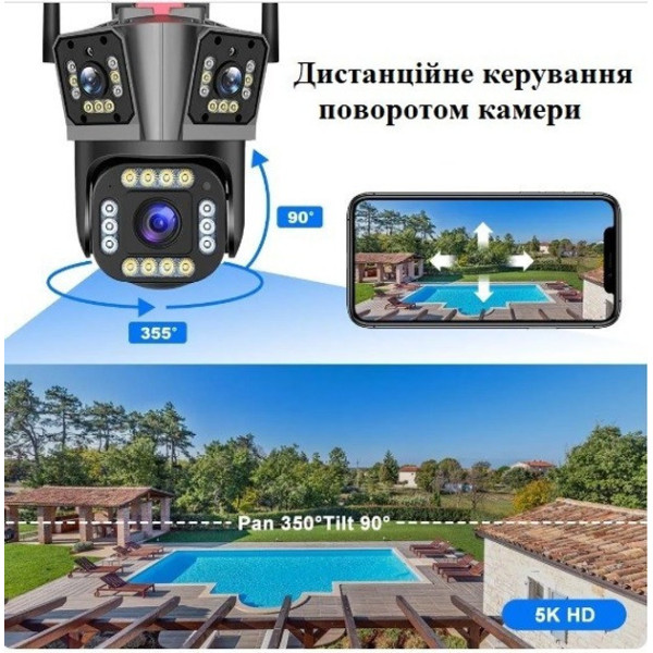 Уличная WiFi IP камера HW-SM1-20S 12 МП 3 независимых объектива PTZ