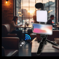 Набор блогера 4 в 1 AY-49 штатив микрофон LED подсветка держатель телефона Bluetooth пульт