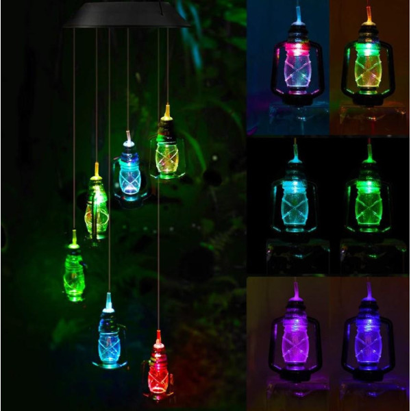 Подвесная садовая лампа Музыка ветра солнечная батарея 6 LED фонариков разноцветный свет