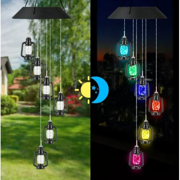Подвесная садовая лампа Музыка ветра солнечная батарея 6 LED фонариков разноцветный свет