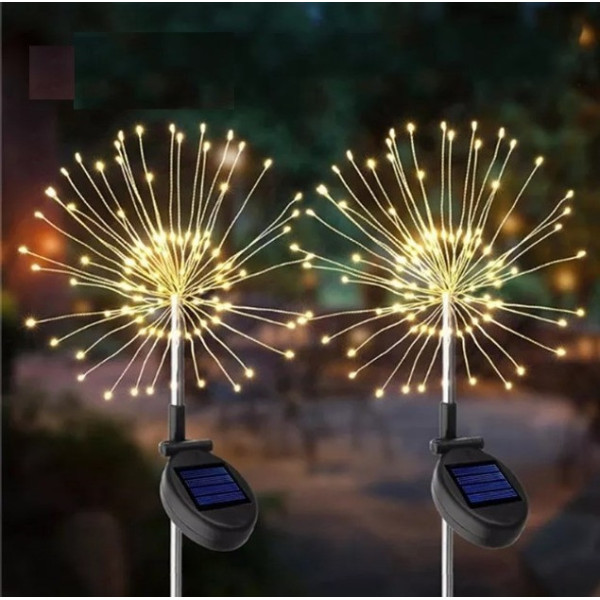 Газонный светодиодный светильник на солнечной батарее «Фейерверк» 180 LED IP65 теплый белый