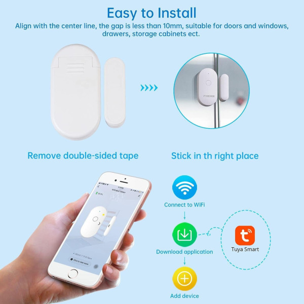 Беспроводная Wi-Fi сигнализация Fuers WIFID01 для двери/окна, совместима с Tuya/Smart Life