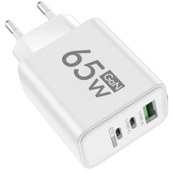 Быстрое зарядное устройство TRG-185 GaN 65W с портами USB Type-C и A белое