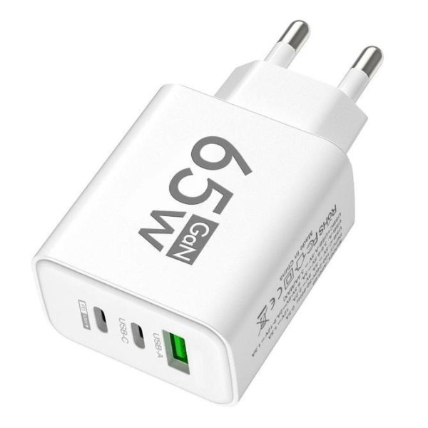 Быстрое зарядное устройство TRG-185 GaN 65W с портами USB Type-C и A белое