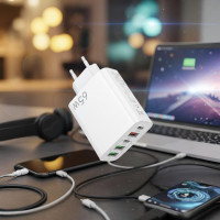 Зарядное устройство на 5 портов 65W с USB Type-C быстрое и безопасное белое