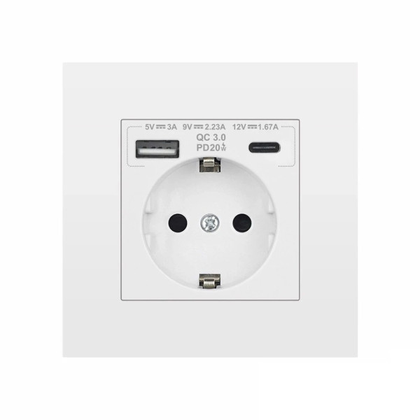 Розетка настенная Folem RZ1 с USB и Type-C портами быстрой зарядки QC3.0 белая