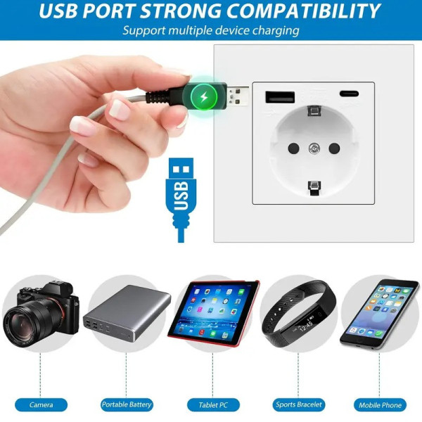 Розетка настенная Folem RZ1 с USB и Type-C портами быстрой зарядки QC3.0 белая