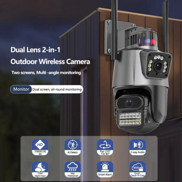 Уличная IP камера Dual Lens 6MP WiFi с сиреной и двусторонней аудиосвязью