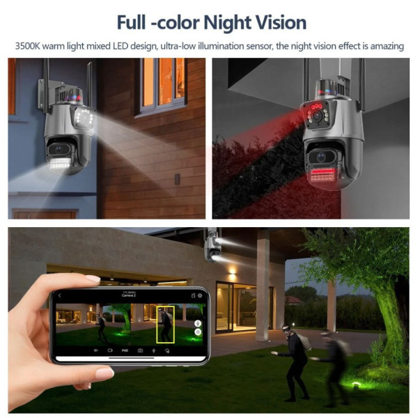 Уличная IP камера Dual Lens 6MP WiFi с сиреной и двусторонней аудиосвязью