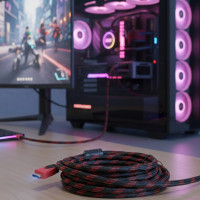 HDMI кабель 15 м с позолоченными контактами и усиленной оплеткой черно-красный