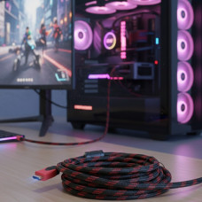 HDMI кабель 15 м с позолоченными контактами и усиленной оплеткой черно-красный