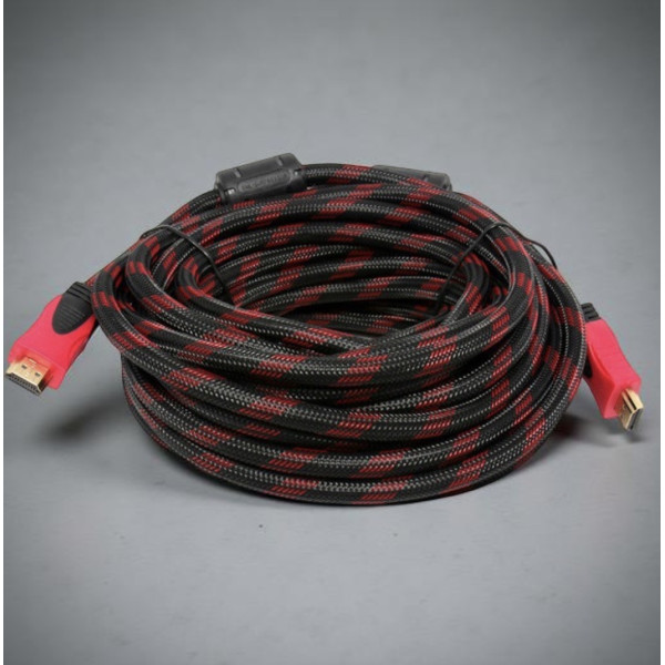 HDMI кабель 15 м с позолоченными контактами и усиленной оплеткой черно-красный