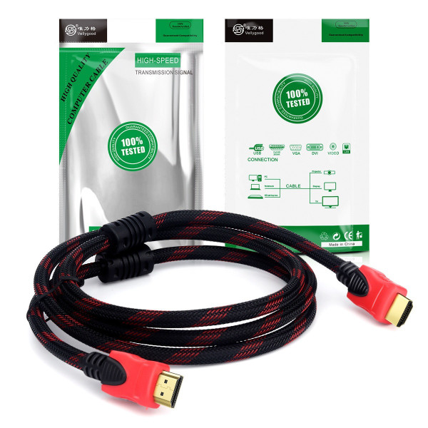 HDMI кабель 15 м с позолоченными контактами и усиленной оплеткой черно-красный
