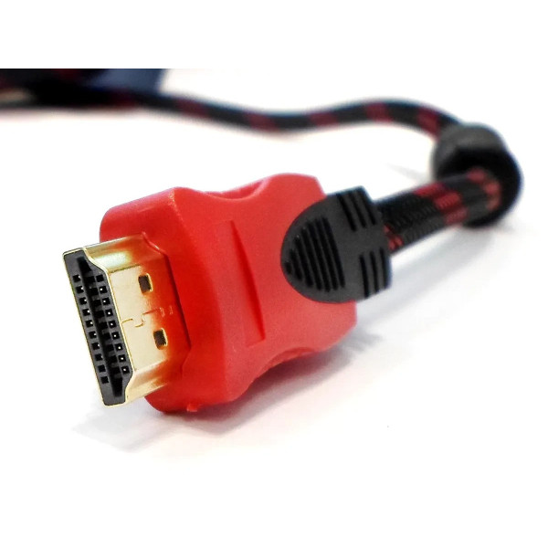 HDMI кабель 15 м с позолоченными контактами и усиленной оплеткой черно-красный