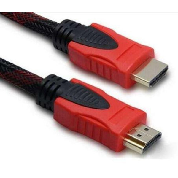 HDMI кабель 15 м с позолоченными контактами и усиленной оплеткой черно-красный