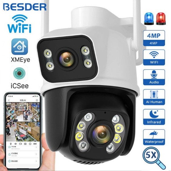 Уличная камера видеонаблюдения c LED подсветкой и датчиком движения Q25 Wi-Fi PTZ IP 6MP Camera APP