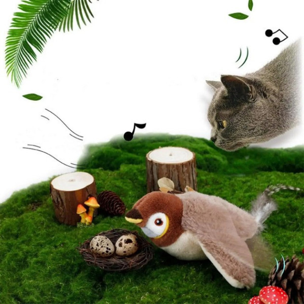 Интерактивная игрушка-птичка для кошек с крыльями и звуками, аккумулятор 500 mAh