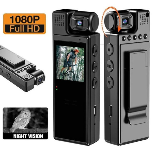 Нагрудная боди-камера с поворотной линзой и датчиком движения L9 1080p Full HD 1080p Боди-камера с дисплеем