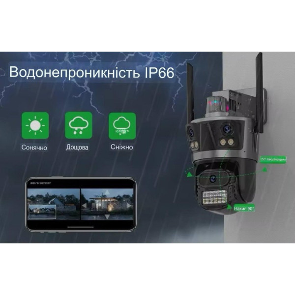 Уличная Wi-Fi камера Icsee XM77 с тремя объективами 12 МП и ночным видением