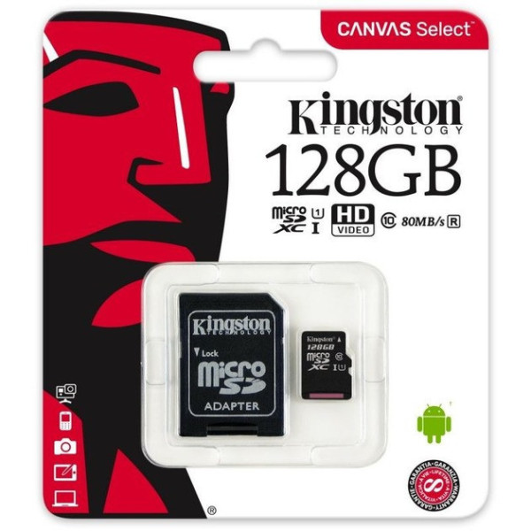 MicroSD карта памяти Kingston 128 ГБ Class 10 UHS-I для фото, видео, дронов и смартфонов