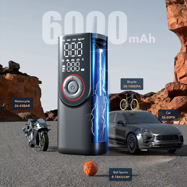 Портативный компрессор ATJ-9566 с цифровым манометром и аккумулятором 6000 мАч