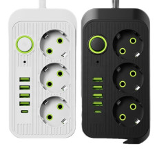 Универсальный сетевой фильтр Power Socket F09U с 3 розетками и 4 USB-портами, включая Type-C, длина 2 м