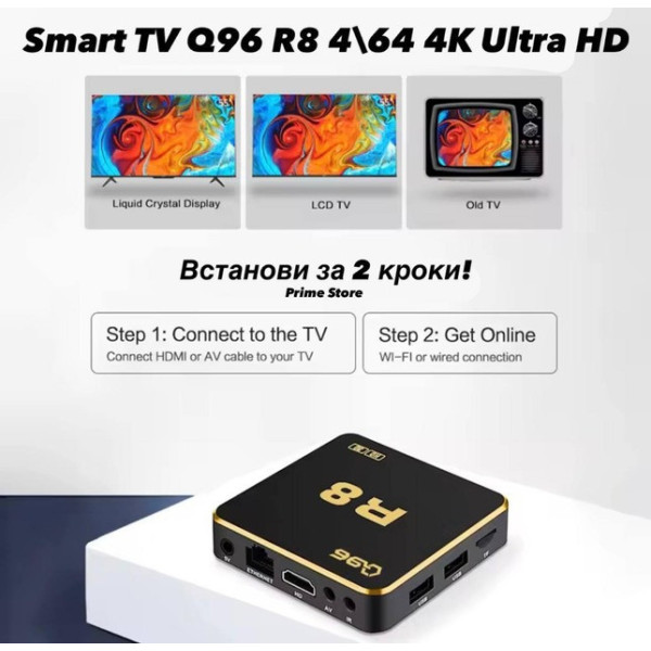 Смарт ТВ приставка X98H PRO 4/64 ГБ, Android 12, WiFi 6, 4K HDR, HDMI IN/OUT, Bluetooth