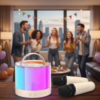 Бежевая Bluetooth колонка K52 для караоке, с RGB подсветкой