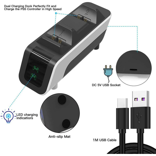 Станция зарядки Aolion для PS5 DualSense подставка для геймпадов белый