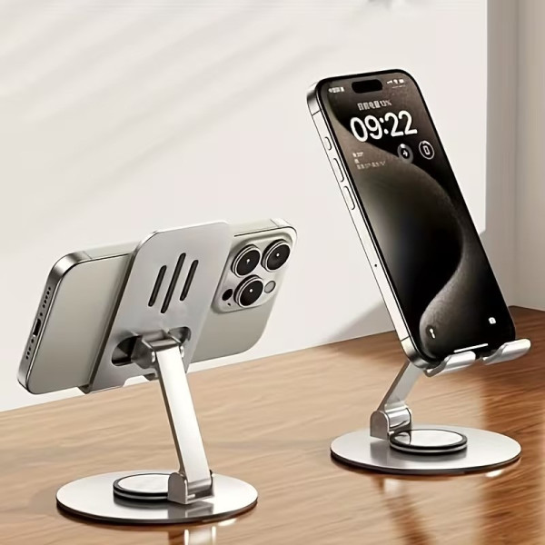 Подставка для смартфона и планшета 758 регулируемый держатель 360 градусов складной алюминий серебряный